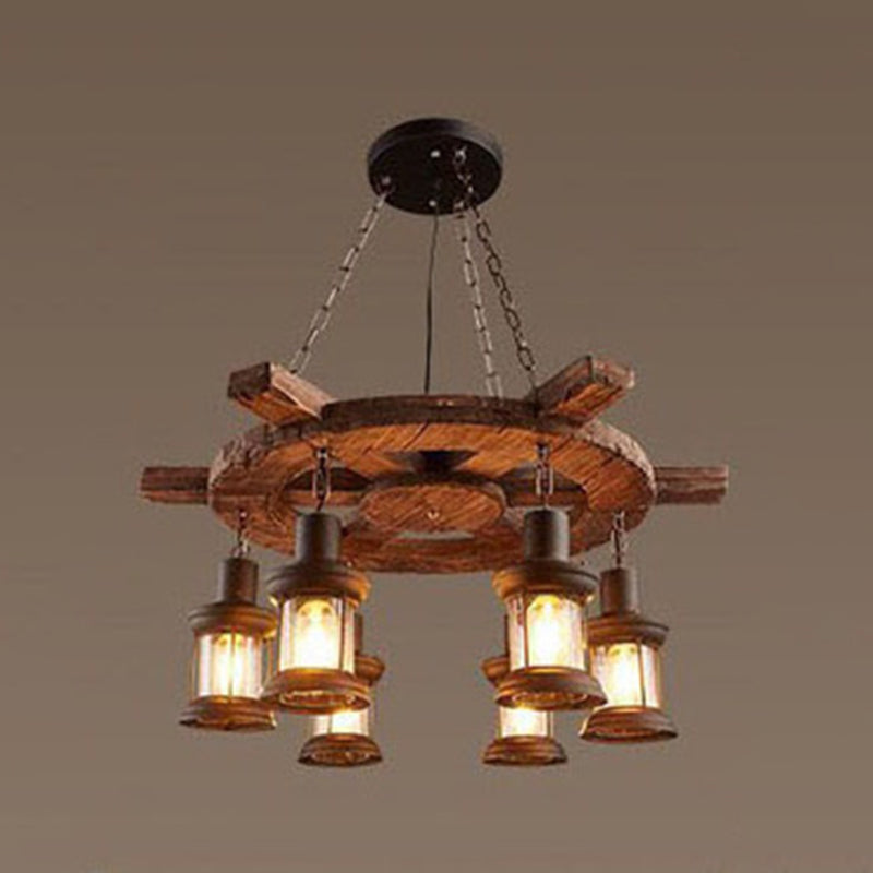 Retro Industrial Style Cylinder Chandelier Wood Pendant Ceiling Lights for Restaurant