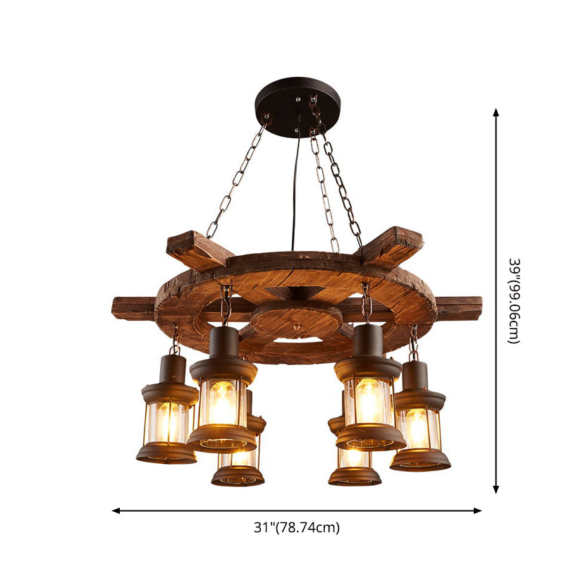 Retro Industrial Style Cylinder Chandelier Wood Pendant Ceiling Lights for Restaurant