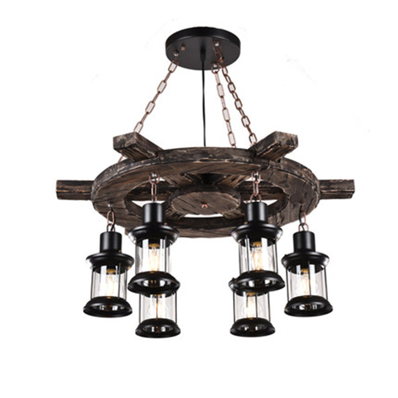 Retro Industrial Style Cylinder Chandelier Wood Pendant Ceiling Lights for Restaurant