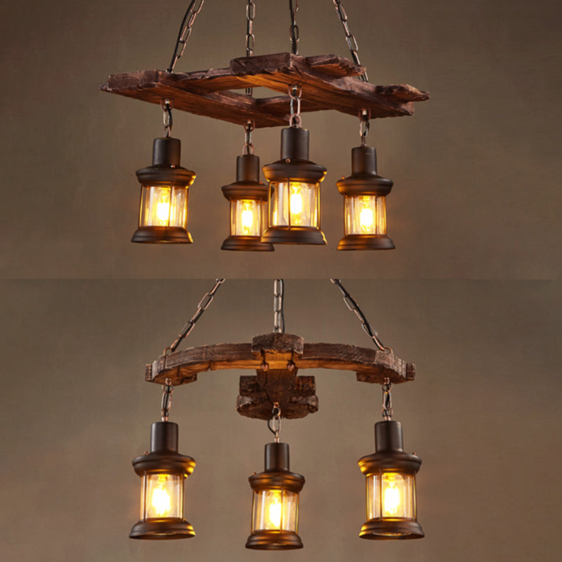 Retro Industrial Style Cylinder Chandelier Wood Pendant Ceiling Lights for Restaurant