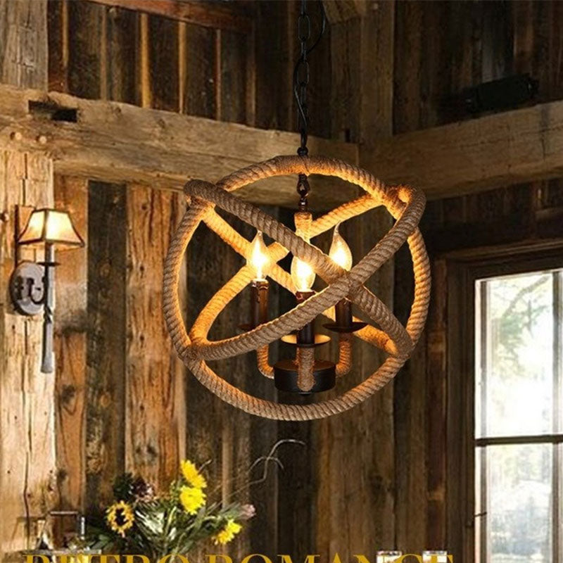 Globe Chandelier Light Fixture Industrial Rope Hanging Light for Restaurant