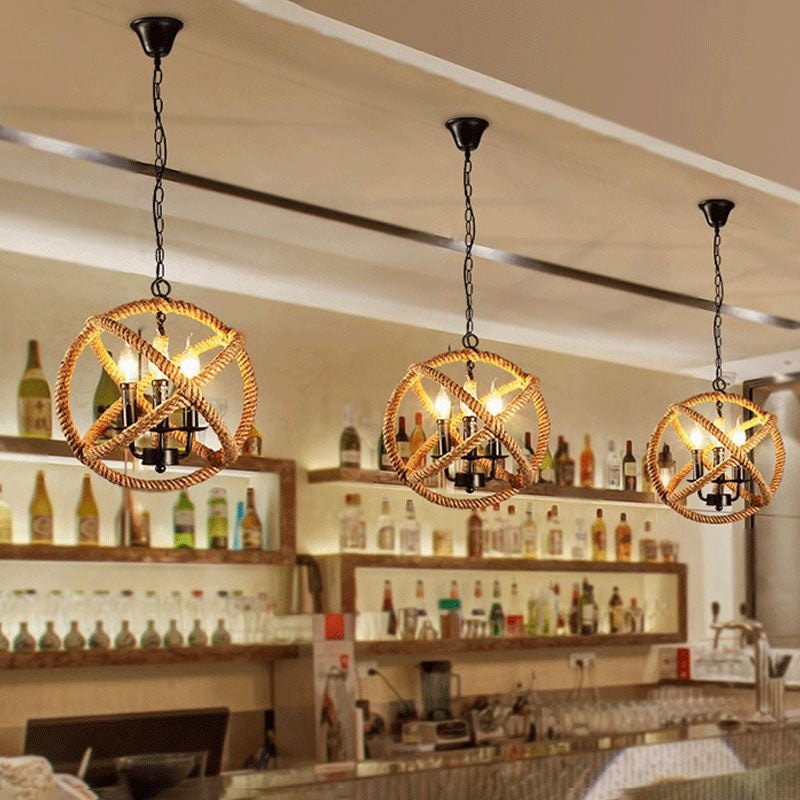 Globe Chandelier Light Fixture Industrial Rope Hanging Light for Restaurant