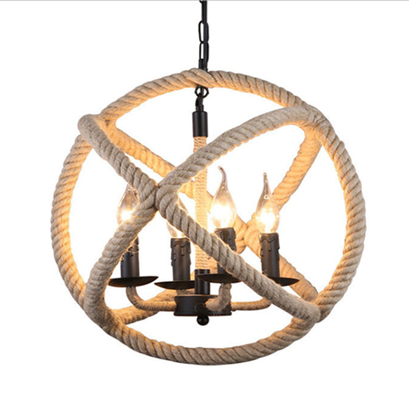 Globe Chandelier Light Fixture Industrial Rope Hanging Light for Restaurant