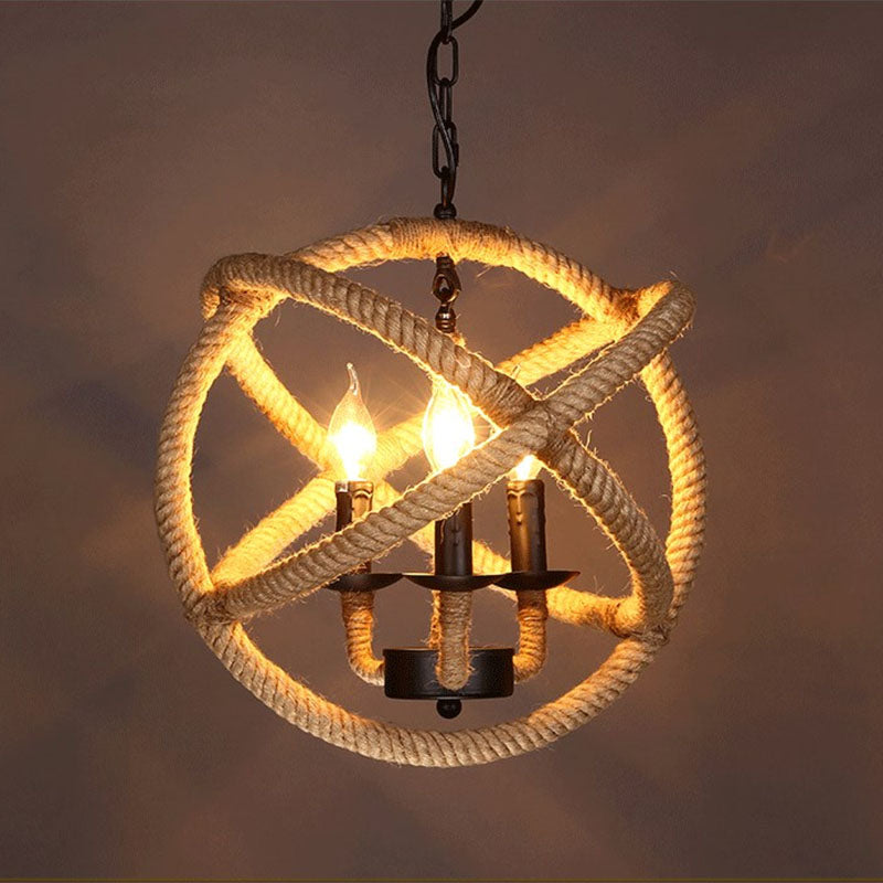 Globe Chandelier Light Fixture Industrial Rope Hanging Light for Restaurant