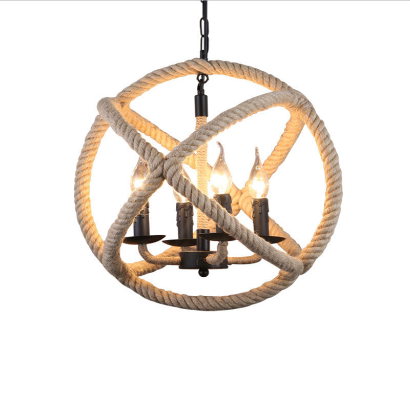 Globe Chandelier Light Fixture Industrial Rope Hanging Light for Restaurant