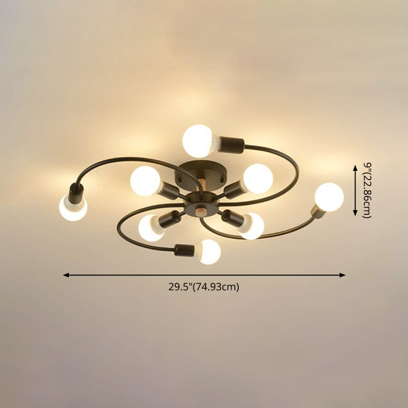 Ampoule nue Semi Flush Mount Éclairage Loft Loft Metal Bedroom Semi Flush Mount Lightture