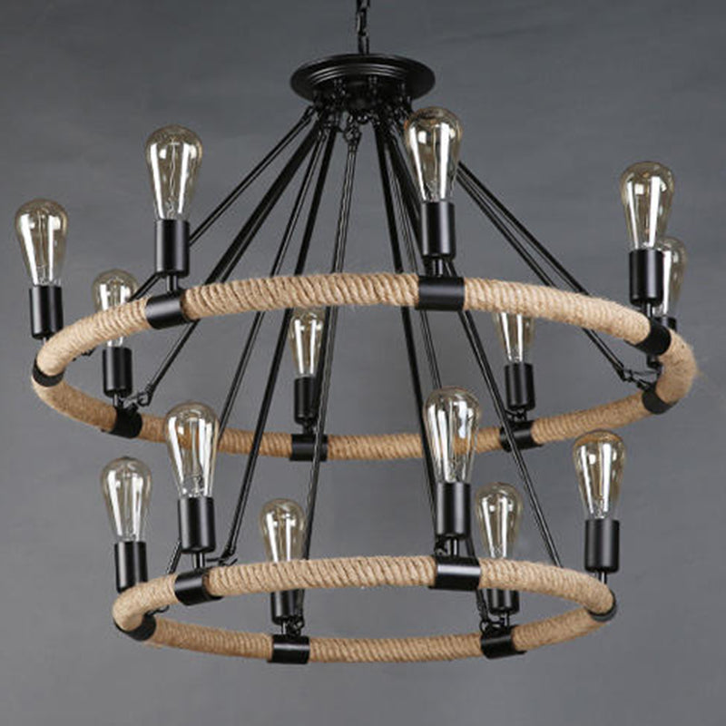 Zwarte antieke hangende armatuur cirkel smeedijzeren kroonluchter hanglampen