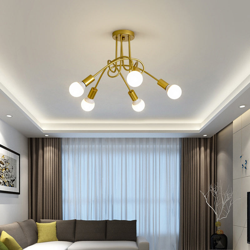 Metal Semi Flush Mount Candelier Minimalista Bombilla expuesta Sala de estar Semi Flush Lighture