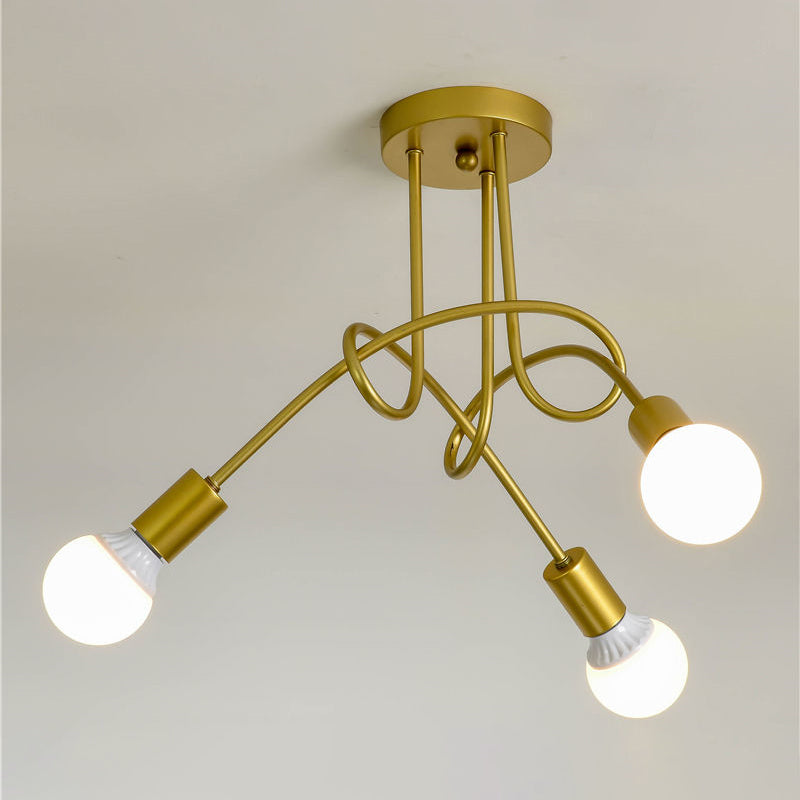 Metal Semi Flush Mount Chandelier Minimalistic Exposed Bulb Living Room Semi Flush Light Fixture