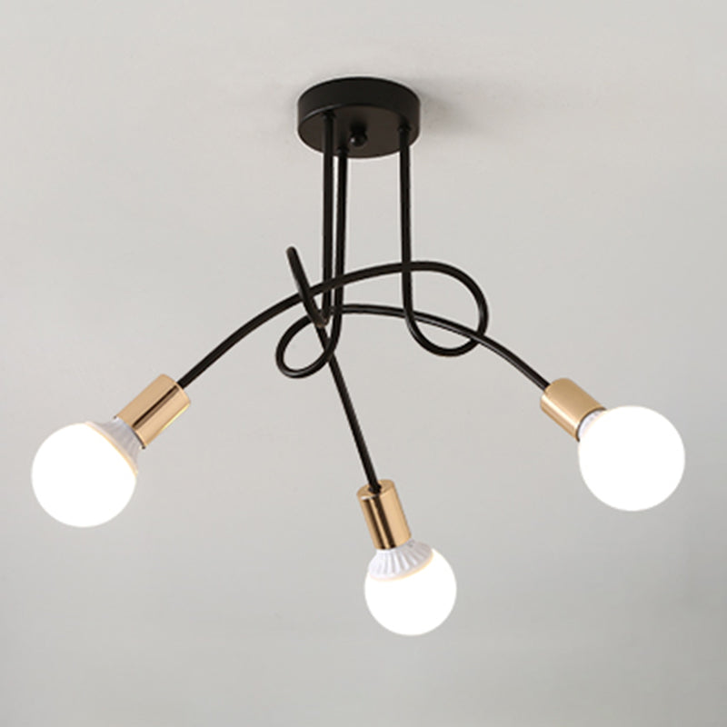 Metal Semi Flush Mount Chandelier Minimalistic Exposed Bulb Living Room Semi Flush Light Fixture