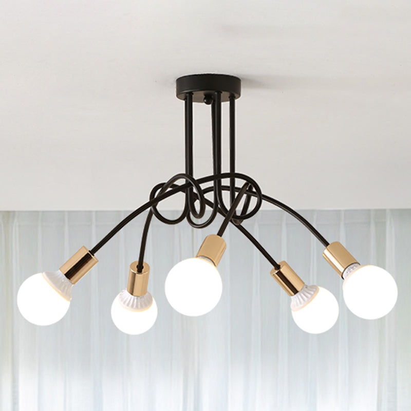 Metal Semi Flush Mount Chandelier Minimalistic Exposed Bulb Living Room Semi Flush Light Fixture