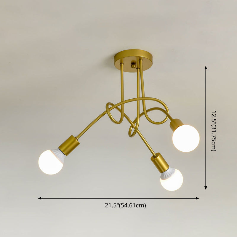 Metall halb Flush Mount Kronleuchter minimalistischer exponierter Glühbirnen Wohnzimmer Halbflush -Leuchte