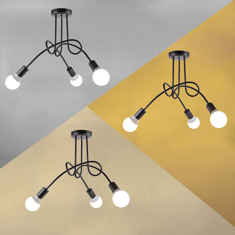 Metal Semi Flush Mount Chandelier Minimalistic Exposed Bulb Living Room Semi Flush Light Fixture