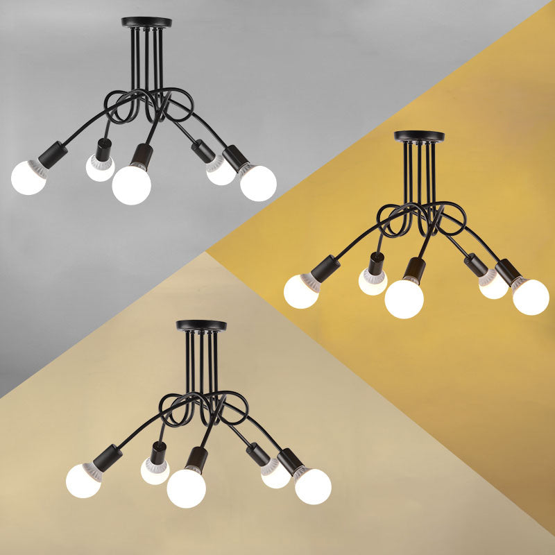 Metal Semi Flush Mount Chandelier Minimalistic Exposed Bulb Living Room Semi Flush Light Fixture