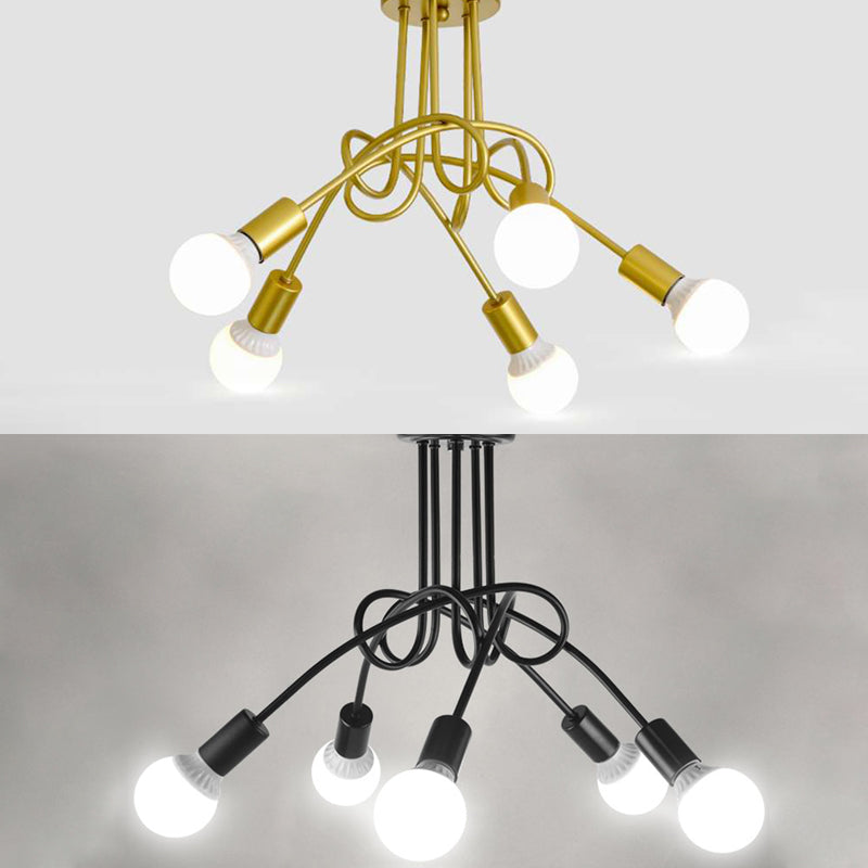 Metal Semi Flush Mount Chandelier Minimalistic Exposed Bulb Living Room Semi Flush Light Fixture