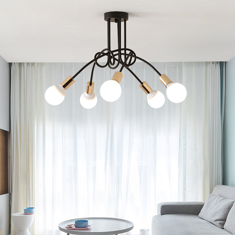 Metal Semi Flush Mount Chandelier Minimalistic Exposed Bulb Living Room Semi Flush Light Fixture