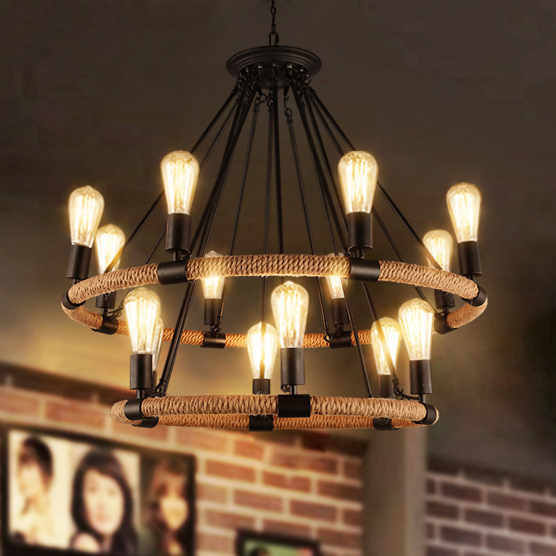 Bare Bulb Chandelier Light Fixture Industrial Metal Pendant Lighting for Restaurant