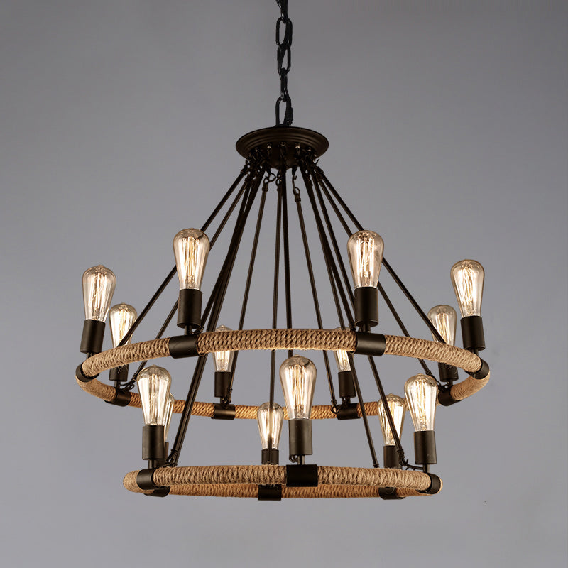 Bare Bulb Chandelier Light Fixture Industrial Metal Pendant Lighting for Restaurant