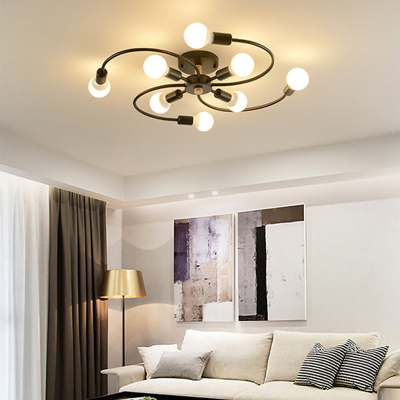 Exposed Metal Semi Flush Mount Light Loft Style Living Room Semi Flush Ceiling Light