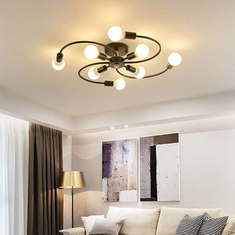 Bare Bulb Semi Flush Mount Lighting Loft-Style Metal Bedroom Semi Flush Mount Light Fixture