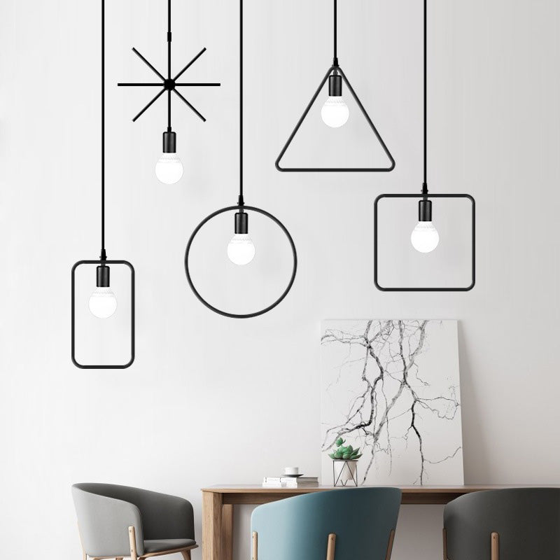 Loftstijl geometrisch hangend plafondlicht metaal hangend licht licht in zwart