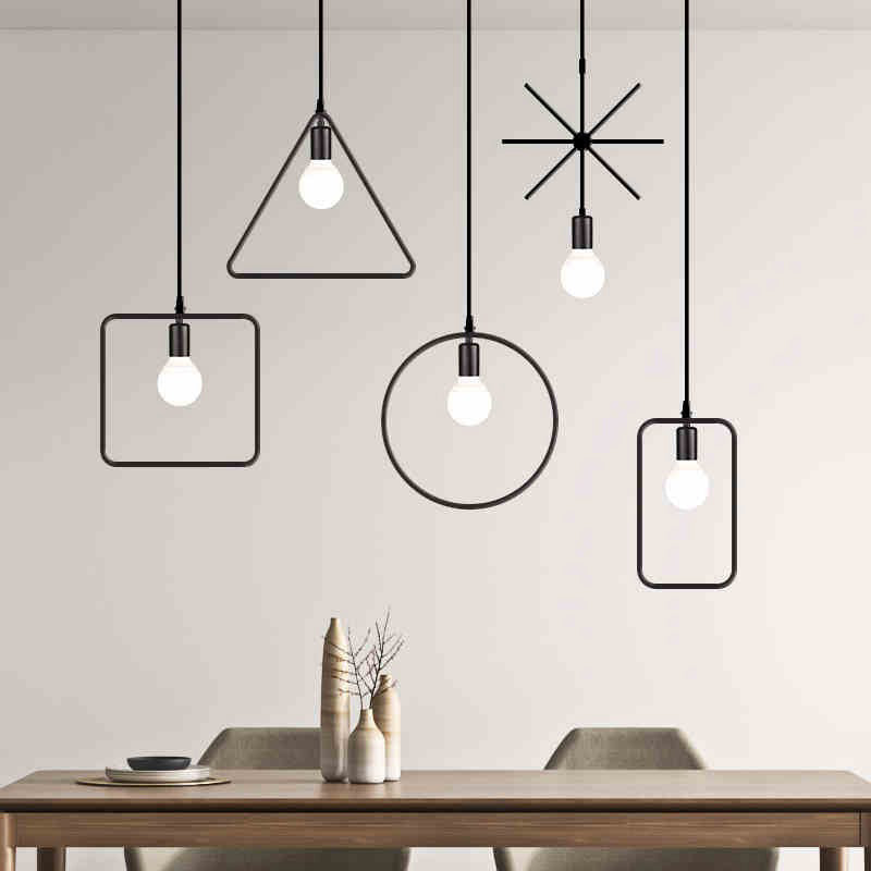 Loft Style Geometrical Hanging Ceiling Light Metal Hanging Pendant Light in Black