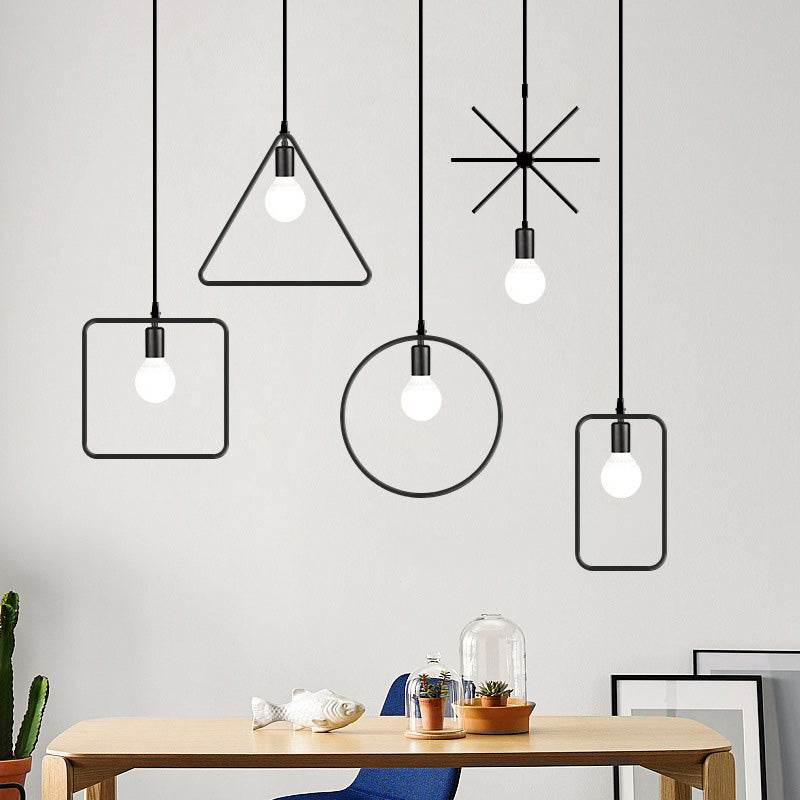 Luce a sospensione geometrica in stile loft in stile a sospensione in metallo in nero