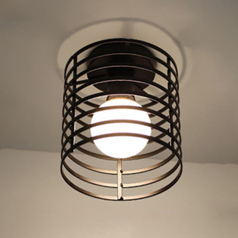 Cage Semi Flush Mount Light Fixture Industrial Metallic Ceiling Mount Chandelier for Bedroom