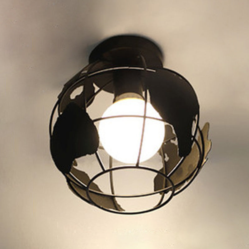 Cage Semi Flush Mount Light Fixture Industrial Metallic Ceiling Mount Chandelier for Bedroom