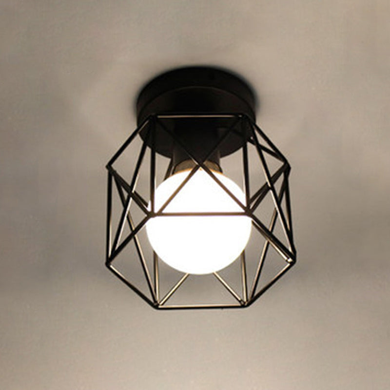 Cage Semi Flush Mount Light Fixture Industrial Metallic Ceiling Mount Chandelier for Bedroom