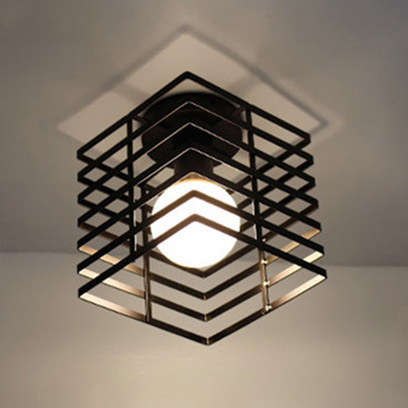 Cage Semi Flush Mount Light Fixture Industrial Metallic Ceiling Mount Chandelier for Bedroom