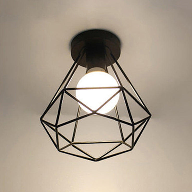 Cage Semi Flush Mount Light Fixture Industrial Metallic Ceiling Mount Chandelier for Bedroom