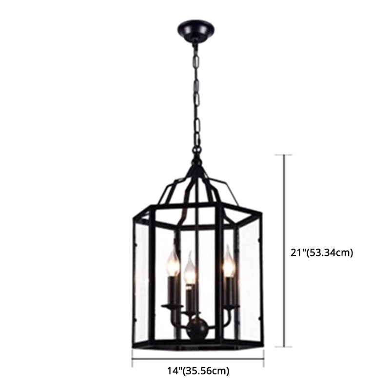 Black 3-Light Pendant Light in Industrial Unique Style Wrought Iron Hanging Lamp with Glass Shade