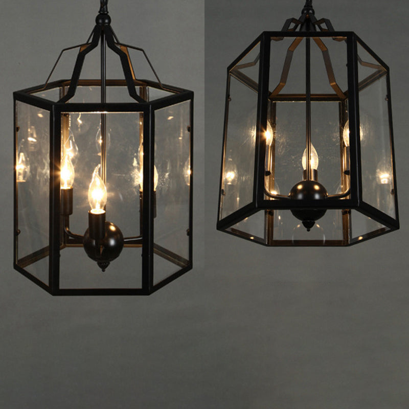 Black 3-Light Pendant Light in Industrial Unique Style Wrought Iron Hanging Lamp with Glass Shade