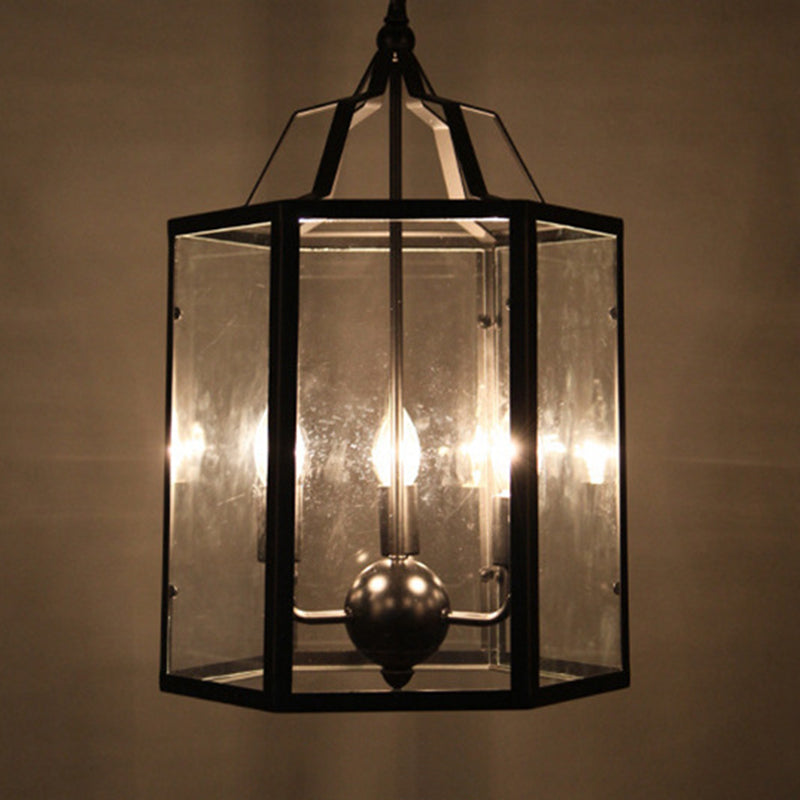 Black 3-Light Pendant Light in Industrial Unique Style Wrought Iron Hanging Lamp with Glass Shade