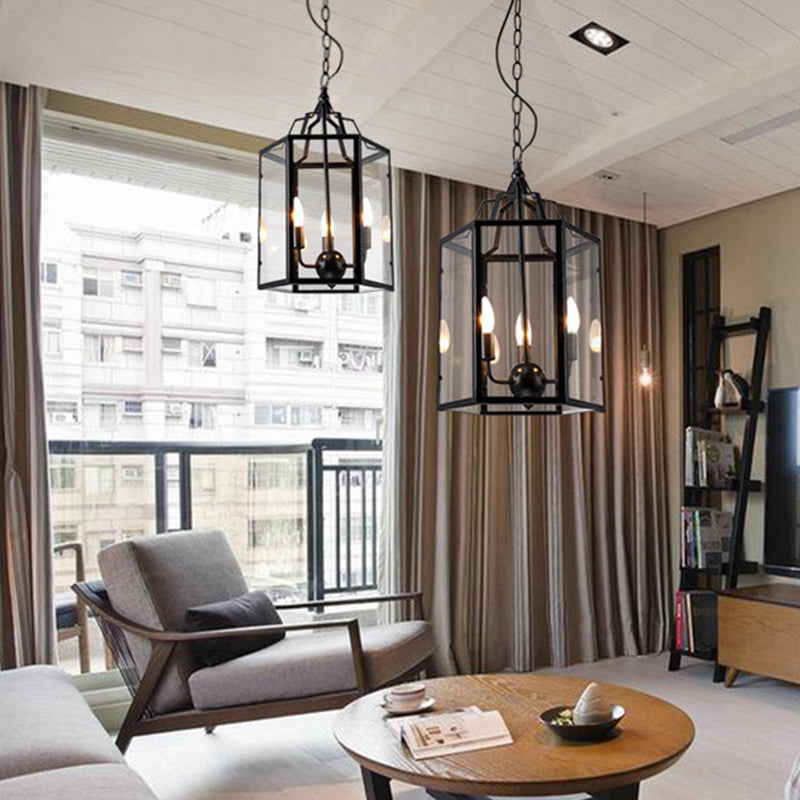 Black 3-Light Pendant Light in Industrial Unique Style Wrought Iron Hanging Lamp with Glass Shade