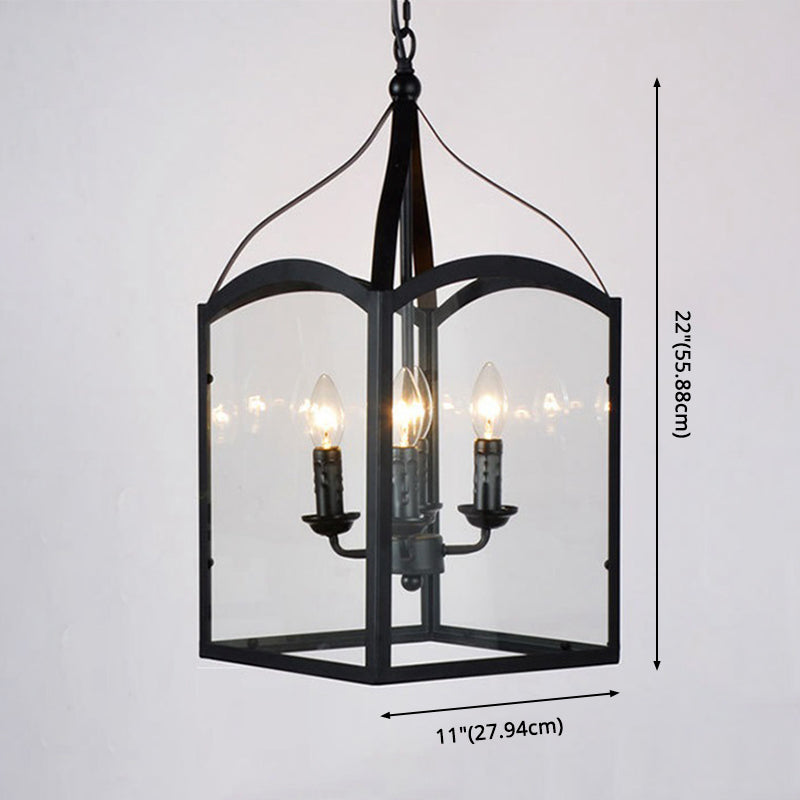 Black 4-Light Pendant Light in Industrial Classic Style Wrought Iron Hanging Lamp with Glass Shade