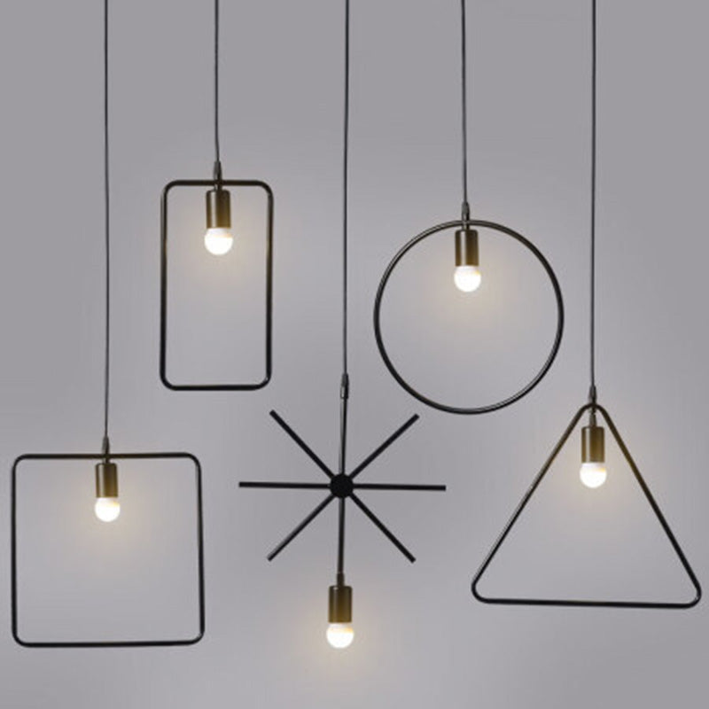 Metal Black Ceiling Lighting Fixture Geometric Loft Style Pendant Lighting Fixture