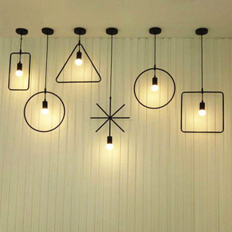 Metal Black Ceiling Lighting Fixture Geometric Loft Style Pendant Lighting Fixture