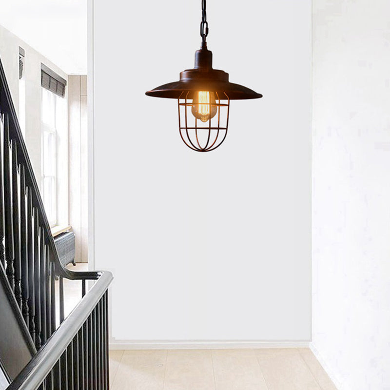 Iron Frame Single Pendant Light in Industrial Retro Style Wrought Iron Hanging Lamp for Coffee Shop