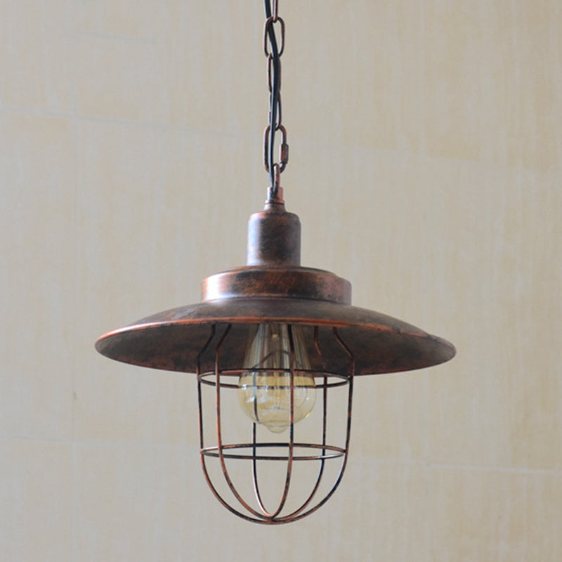 Iron Frame Single Pendant Light in Industrial Retro Style Wrought Iron Hanging Lamp for Coffee Shop