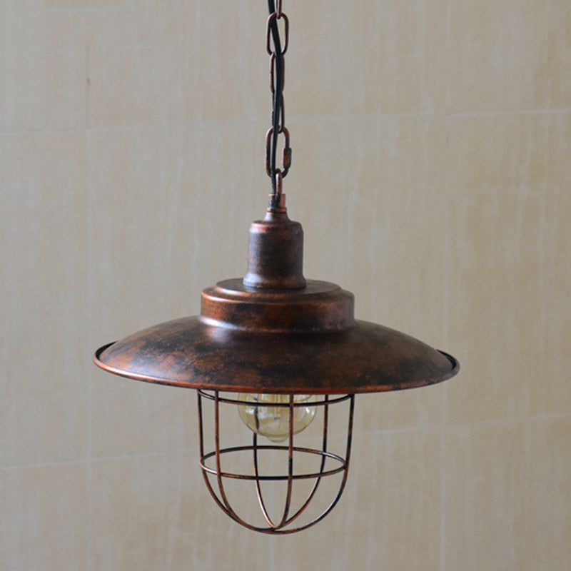 Iron Frame Single Pendant Light in Industrial Retro Style Wrought Iron Hanging Lamp for Coffee Shop