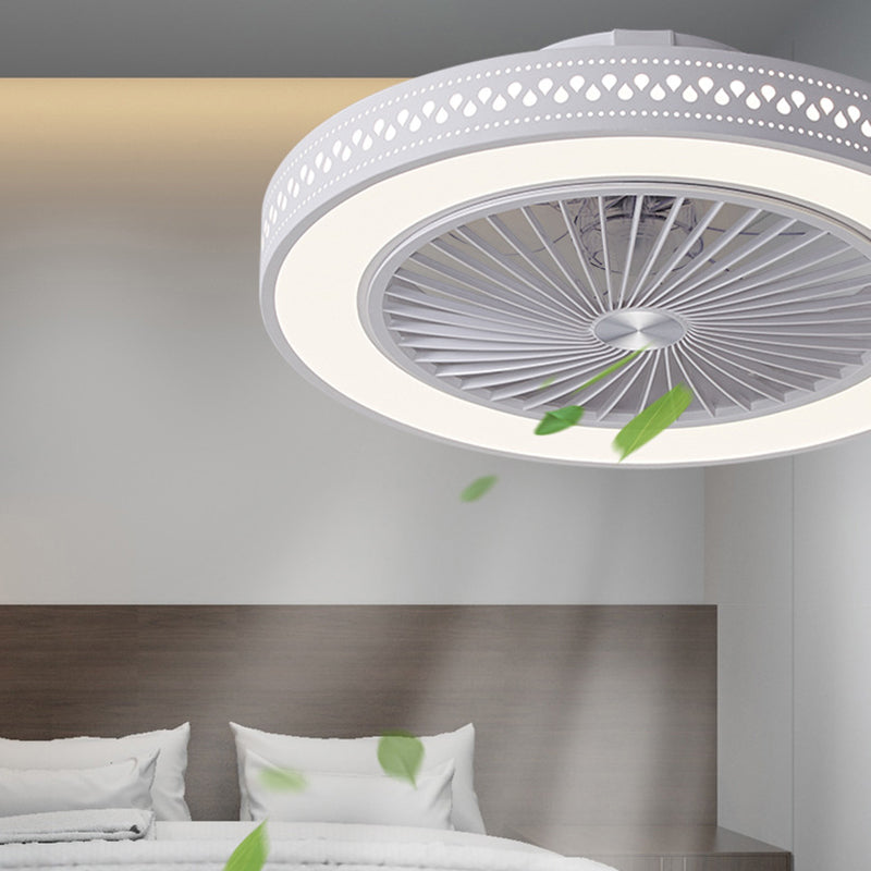 White Hollowed-out Fan Lamp Fixture Modern LED Metal Semi Flush Light for Bedroom