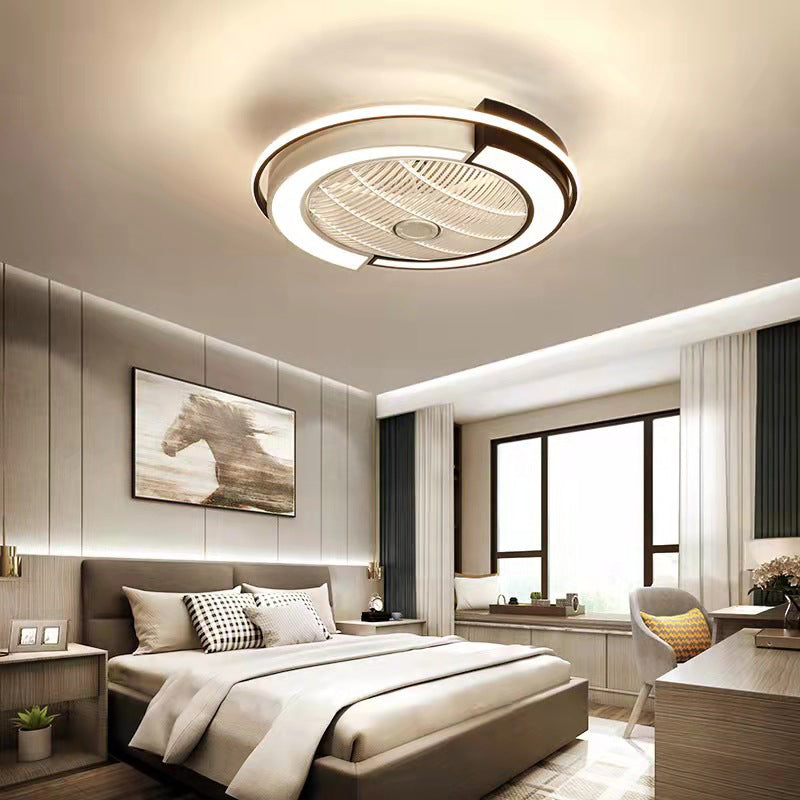 Luz de ventilador LED de techo en forma de tambor de empalme Light Nordic Metal Bedroom Semi Flush Mount Lighture