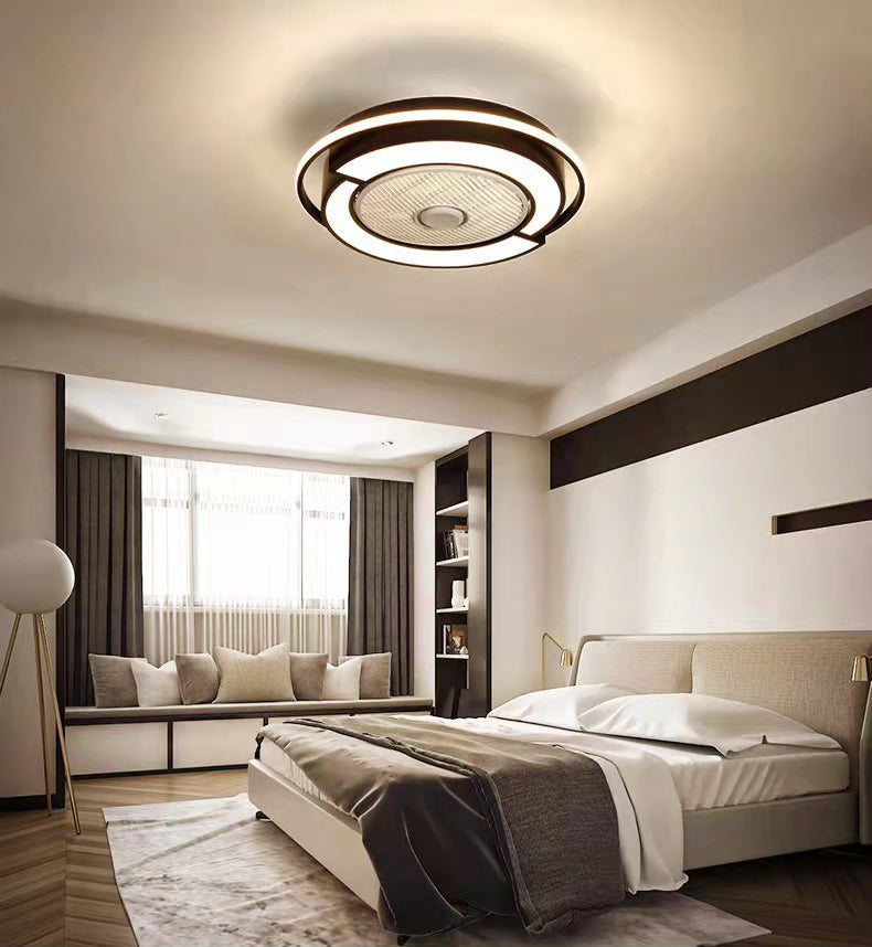 Luz de ventilador LED de techo en forma de tambor de empalme Light Nordic Metal Bedroom Semi Flush Mount Lighture