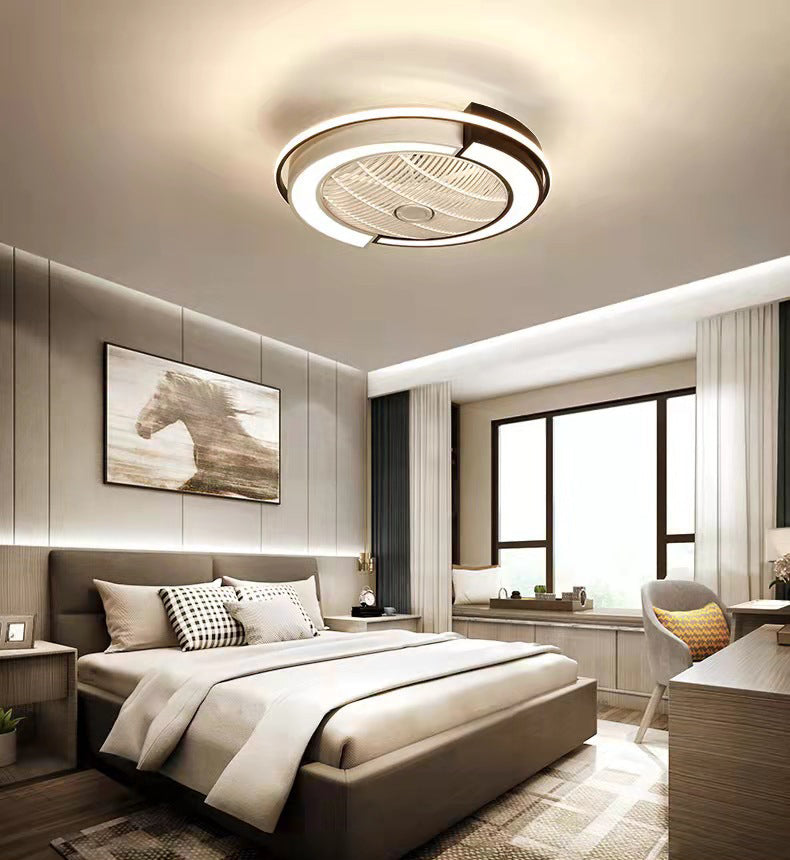 Luz de ventilador LED de techo en forma de tambor de empalme Light Nordic Metal Bedroom Semi Flush Mount Lighture