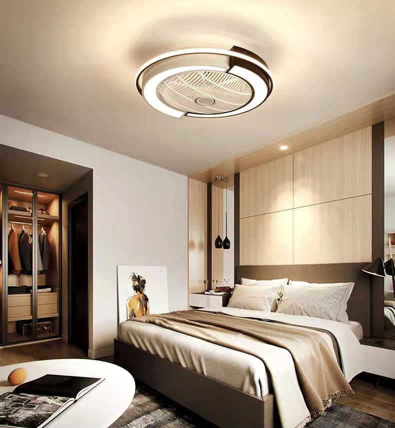 Luz de ventilador LED de techo en forma de tambor de empalme Light Nordic Metal Bedroom Semi Flush Mount Lighture