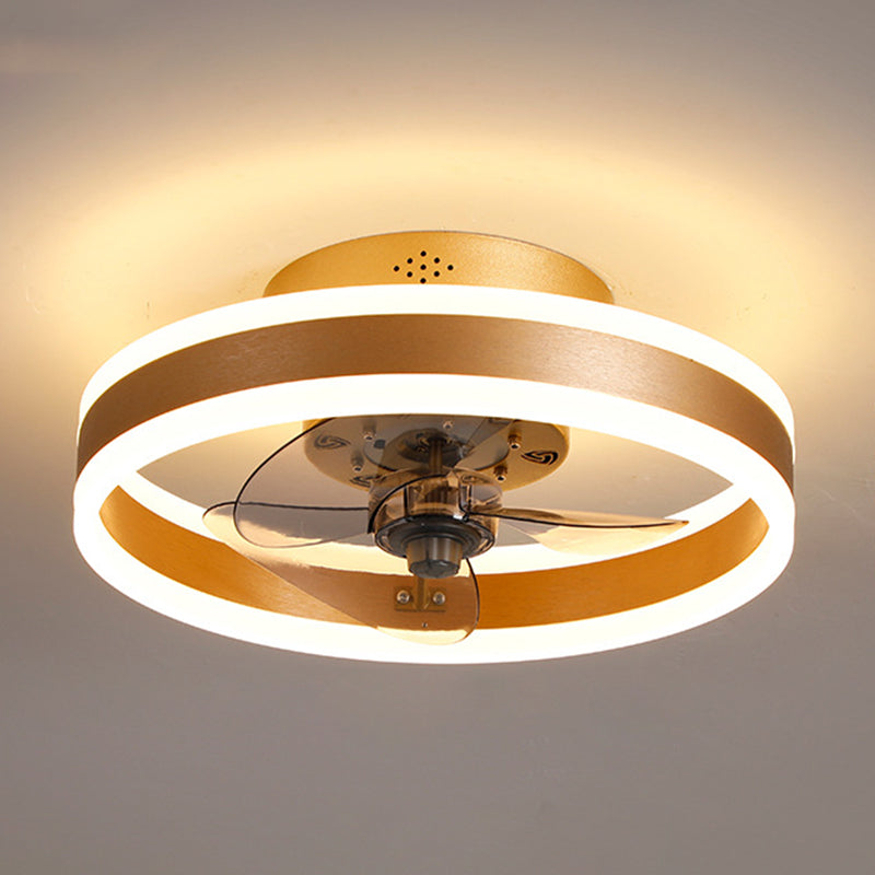 Halo Ring Acrylic Fan Lamp Fixture Minimalist LED Semi Flush Ceiling Lighting for Bedroom