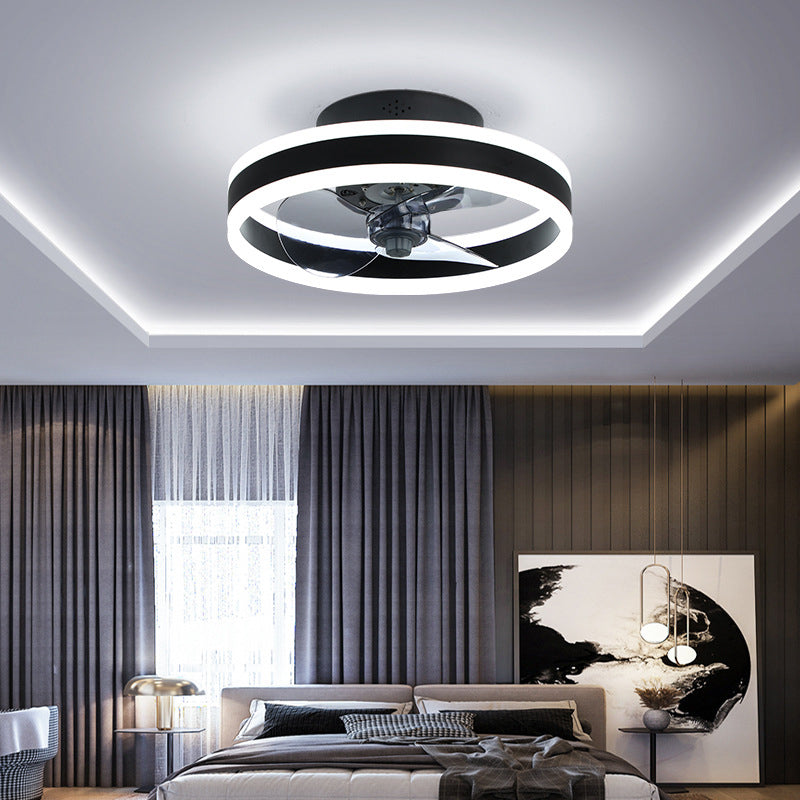 Halo Ring Acrylic Fan Lamp Fixture Minimalist LED Semi Flush Ceiling Lighting for Bedroom