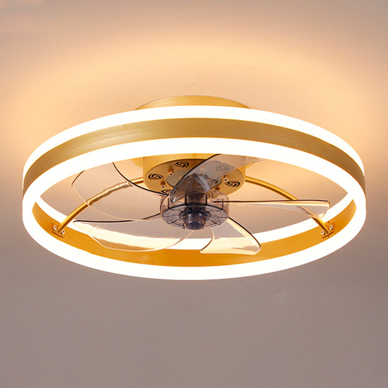 Halo Ring Acrylic Fan Lamp Fixture Minimalist LED Semi Flush Ceiling Lighting for Bedroom